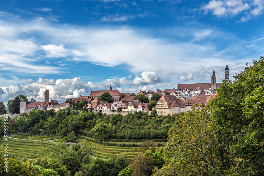 Rothenburg ob der Tauber, Germany. Scenic view of a medieval city surrounded by a fortress wall