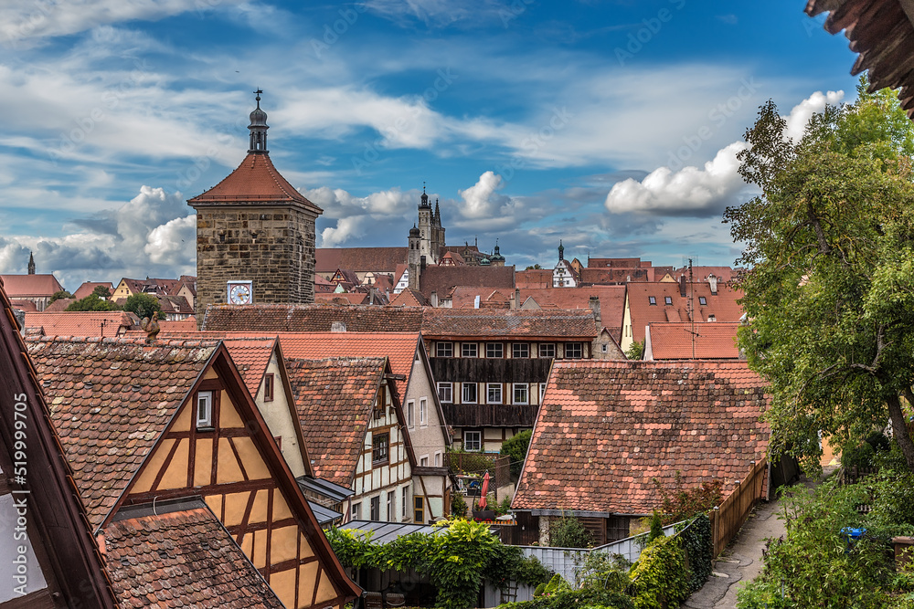 Rothenburg ob der Tauber, Germany. Scenic view with rooftops and towers of a medieval town Rothenburg ob der Tauber, Germany. Scenic view with rooftops and towers of a medieval town