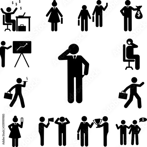 Businessman poor angry icon in a collection with other items
