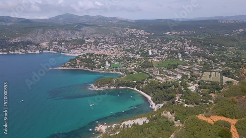 Aerial view of Cassis and Cap Canaille cliff in Provence, France