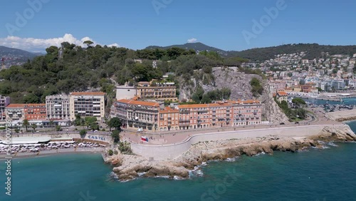 Flight towards Castle Hill in Nice, Cote d'Azur, France photo