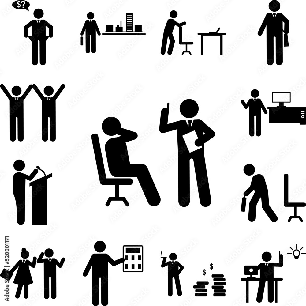 Businessman idea explain office icon in a collection with other items