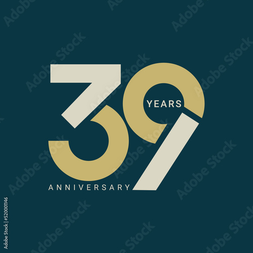 39 Year Anniversary Logo, Golden Color, Vector Template Design element for birthday, invitation, wedding, jubilee and greeting card illustration.