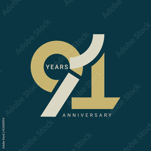 91 Year Anniversary Logo, Vector Template Design element for birthday, invitation, wedding, jubilee and greeting card illustration. photo