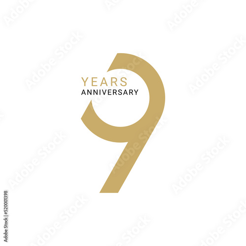 9 Year Anniversary Logo, Vector Template Design element for birthday, invitation, wedding, jubilee and greeting card illustration.
