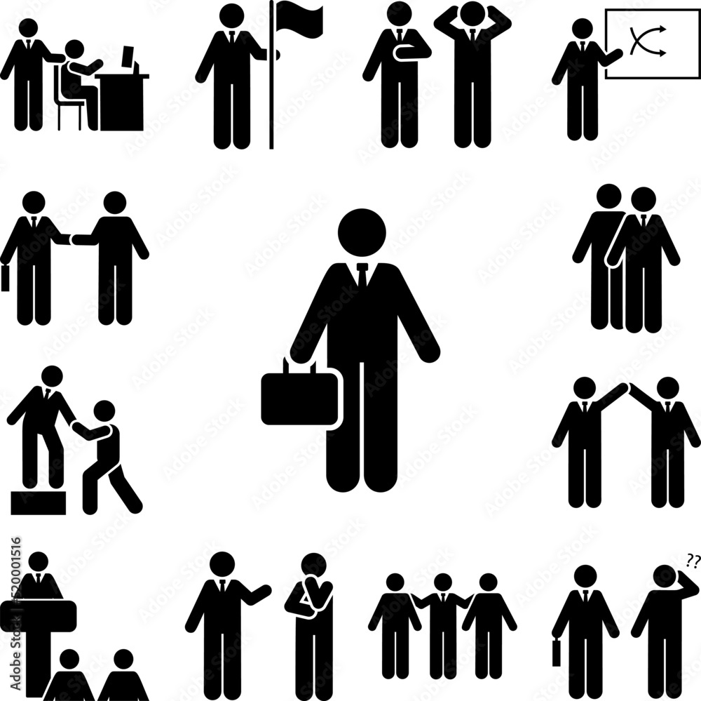 Businessman, job, work icon in a collection with other items Businessman, job, work icon in a collection with other items