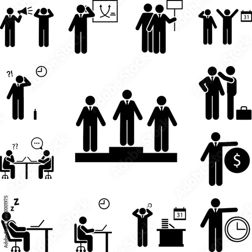 Race, business, jobless icon in a collection with other items