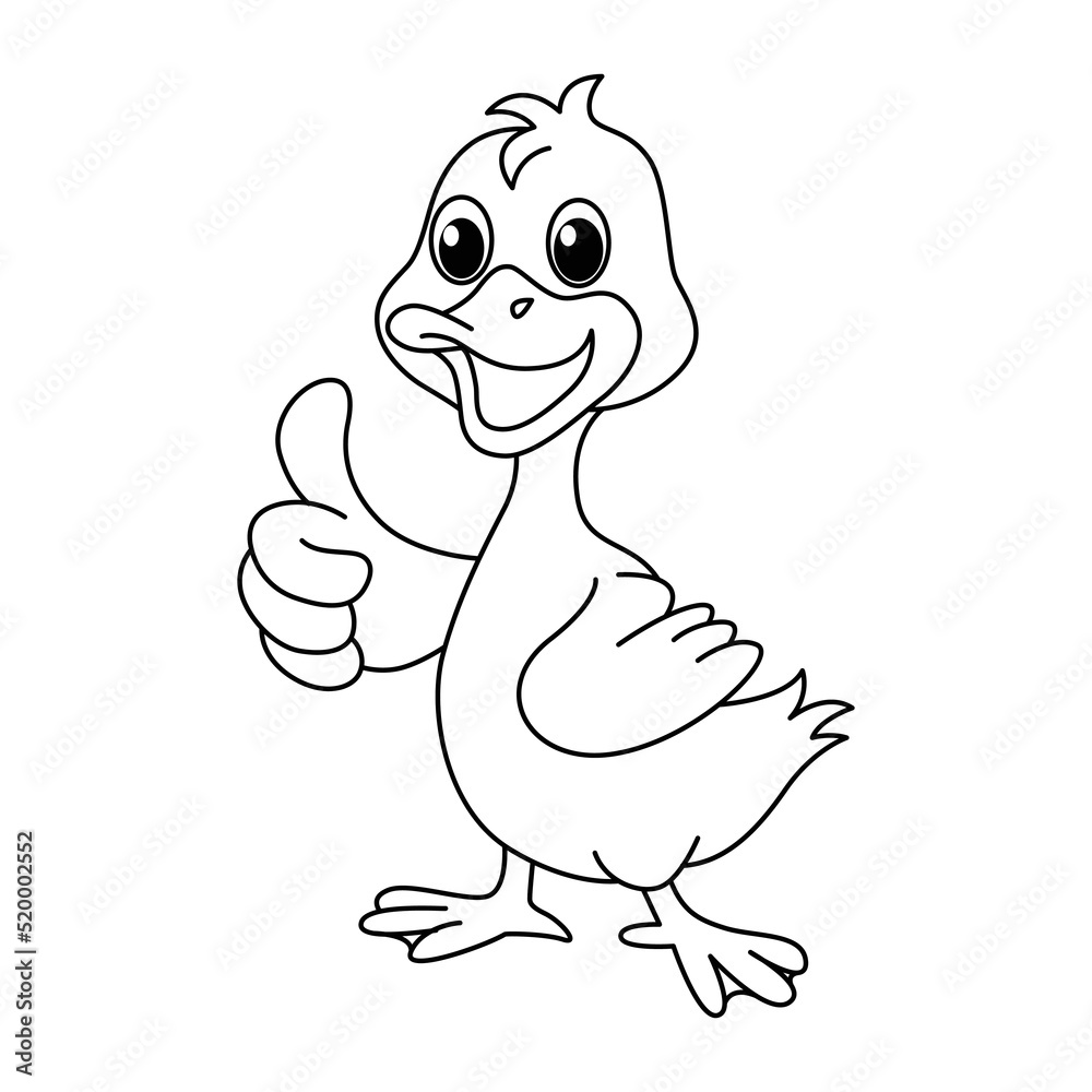Cute duck cartoon coloring page illustration vector. For kids coloring