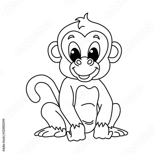Cute monkey cartoon coloring page illustration vector. For kids coloring book.