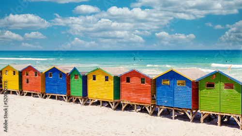 Fotografia colorful beach house at Muizenberg beach Cape Town, beach huts, Muizenberg, Cape Town, False Bay, South Africa