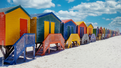 Fotografie, Obraz colorful beach house at Muizenberg beach Cape Town, beach huts, Muizenberg, Cape Town, False Bay, South Africa