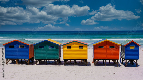 Fotografie, Obraz colorful beach house at Muizenberg beach Cape Town, beach huts, Muizenberg, Cape Town, False Bay, South Africa