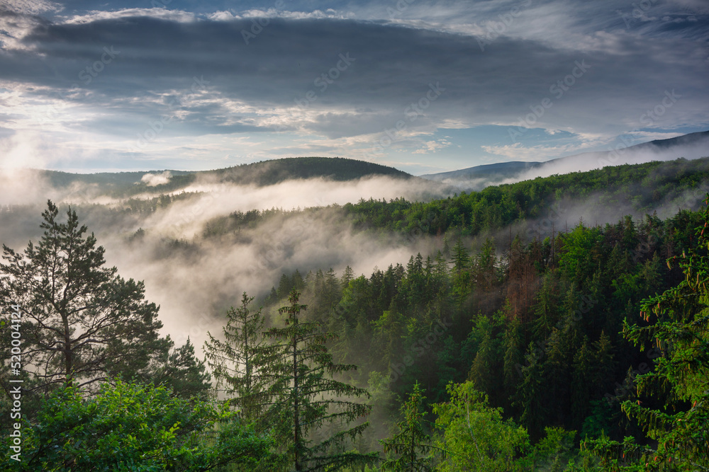 Morning mists over the Karkonosze Mountains. Poland Morning mists over the Karkonosze Mountains. Poland