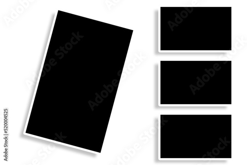 4 Rectangle photo frames in black & white color & a creative layout. Used as a printable photo collage template or a mock up to place album pictures or photographs collection in a classic old style.