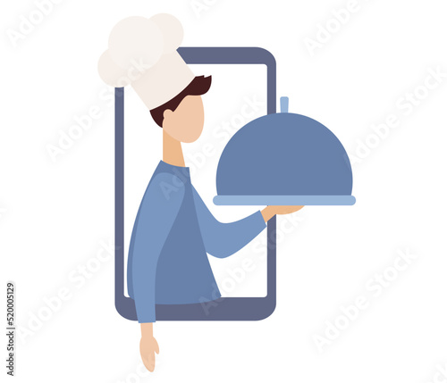 Food blogger. Cooking concept. Chef in smartphone app. Vector flat illustration 