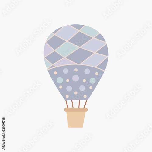 Scandinavian boho cute blue, purple aerostat. Hand drawn vector element for nursery decoration, baby shower, children's party, poster, invitation, postcard, kids clothes