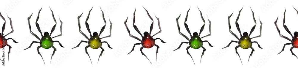 Obraz premium Hallowen seamless pattern with spiders on white background.