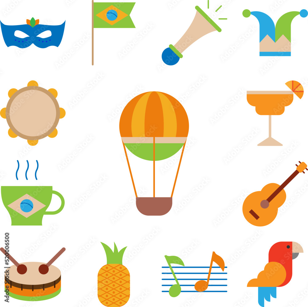 hot air balloon color icon in a collection with other items hot air balloon color icon in a collection with other items