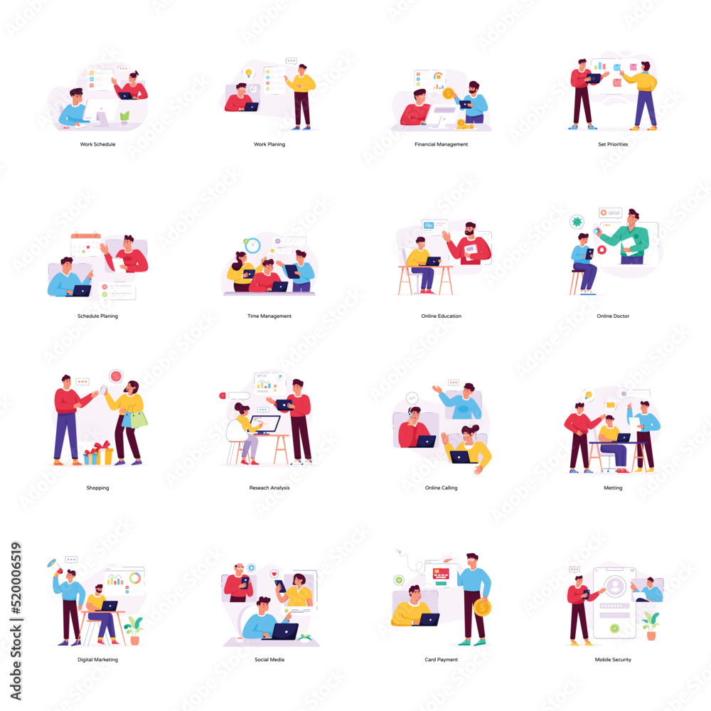 Pack of Project Management Flat Illustrations 

