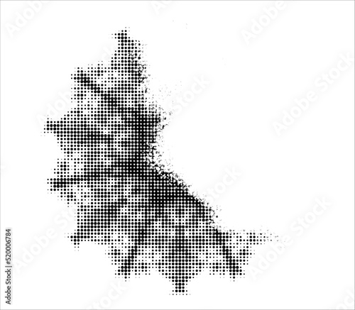 Frozen dotted or polka dot halftone mandala on the top right. Vector.