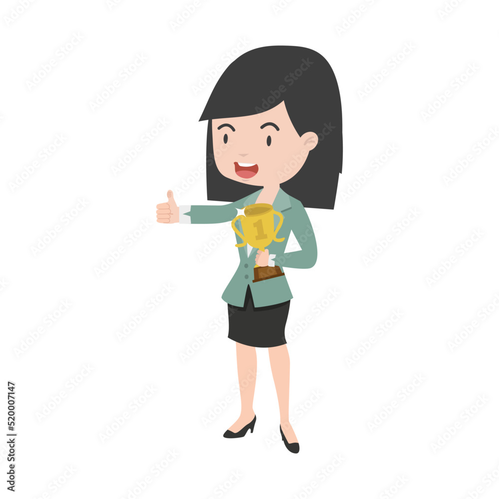 A successful young business woman holding a gold trophy cup A successful young business woman holding a gold trophy cup