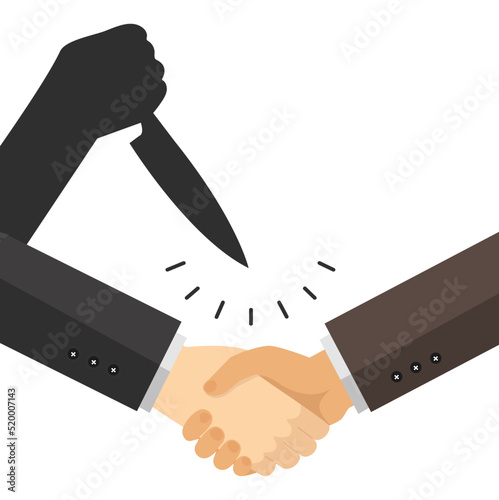 Two hands handshake with a shadow of one hand holding a knife concept