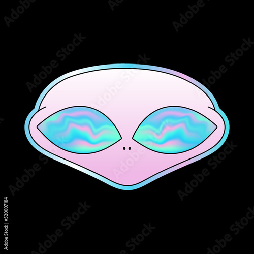 Alien head with holographic gradient eyes for t-shirt,tee. Vector cartoon character illustration logo design. Trippy psychedelic alien,acid,ufo,gradient,hologram print for t-shirt,tee,logo concept
