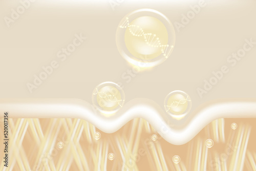 Hyaluronic acid hair and skin solutions ad, white collagen serum drop into skin cells with cosmetic advertising background ready to use, illustration vector.