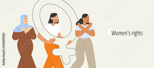 Break the bias. Flat vector illustration with group of women of different nationalities advocating for women s rights. Concept of gender equal. International women s day or women s history month.