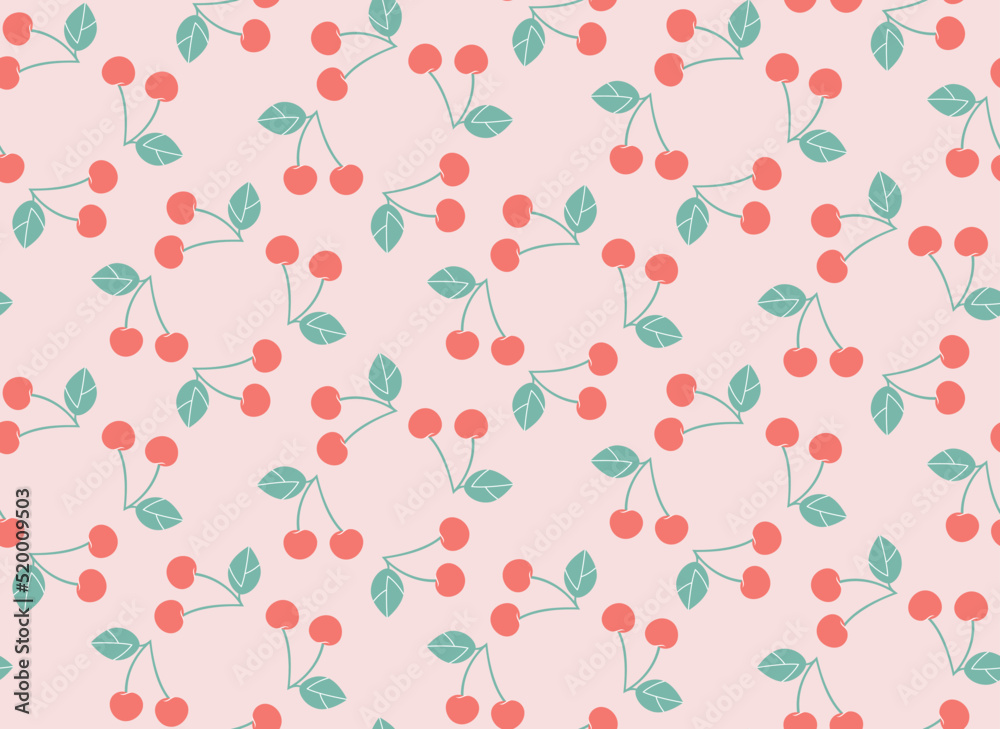 Seamless pattern with cherry sprig. Texture with berries in flat style.
