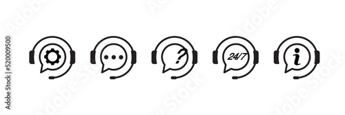 Support service icons. Chat vector icons. Customer Support. Headset symbols. Hotline concept. Vector illustration