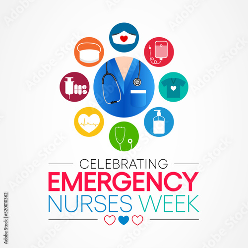 Emergency Nurses week is observed every year in October, ER nurses treat patients who are suffering from trauma, injury or severe medical conditions and require urgent treatment. Vector illustration