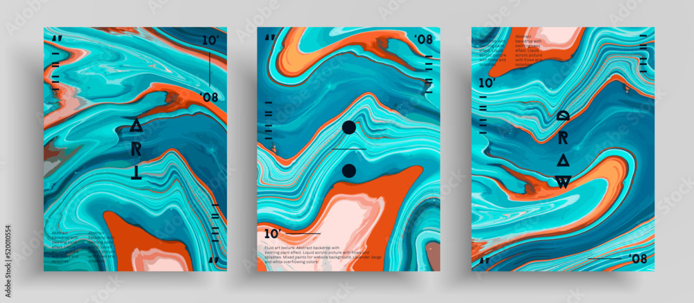 Abstract vector placard, set of modern design fluid art covers. Trendy background that can be used for design cover, invitation, presentation and etc. Colorful unusual creative surface template. - obrazy, fototapety, plakaty 