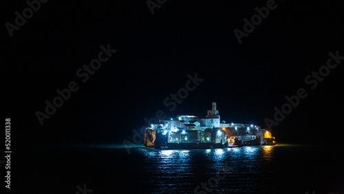 The islet of Penon de Alhucemas in Morocco by night