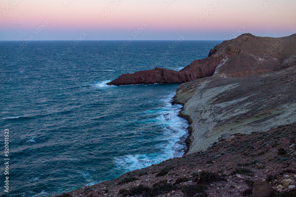 Sunset in Cape Three Forks on the Mediterranean coast of northeastern Morocco