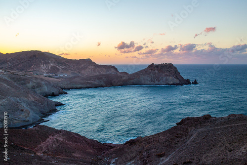 Sunset in Cape Three Forks on the Mediterranean coast of northeastern Morocco