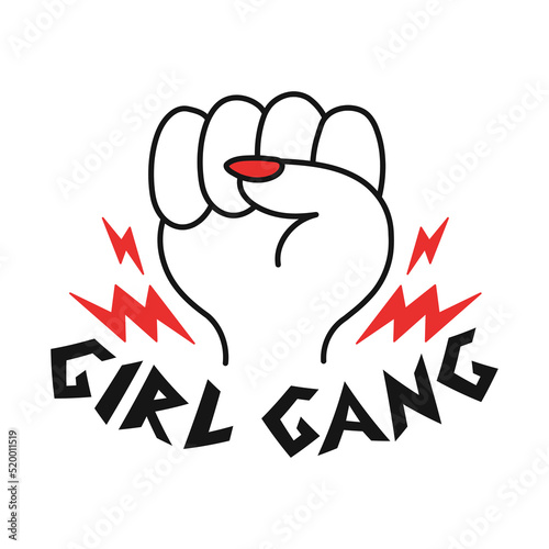 Woman fist with red nails t-shirt print design. Girl gang slogan quote. Vector hand drawn trendy cartoon illustration. Woman,lady,girl,feminism print for t-shirt, poster concept