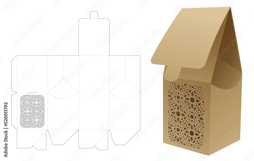 stenciled box die cut template and 3D mockup Stock Vector | Adobe Stock