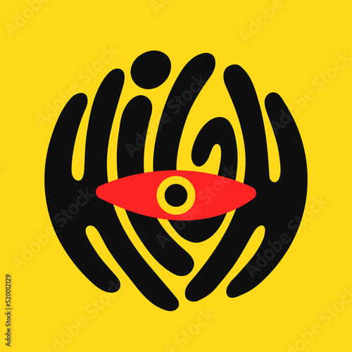 High circle quote with red eye. Vector hand drawn cartoon illustration. High text print for t-shirt,poster,card concept