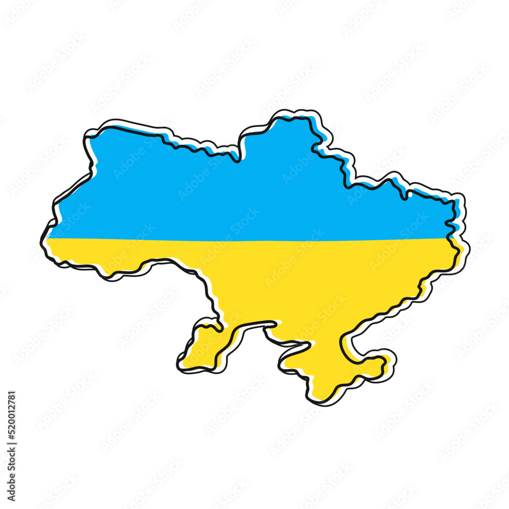 Ukraine map and flag in modern trendy flat line style. Vector cartoon flat illustration icon design. Ukraine map outline concept. Isolated on white background