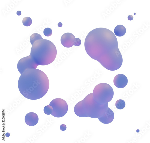 abstract fluid metaball frame 3d render illustration. Blue soft bubbles on white background. Framed into circle slime synthwave molecules background. Banner template, post, card 80s retrowave style