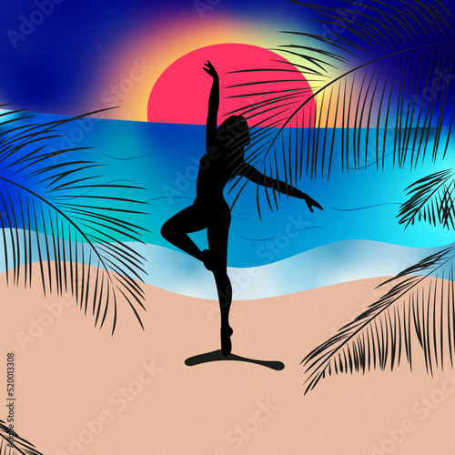 girl on a tropical beach doing yoga