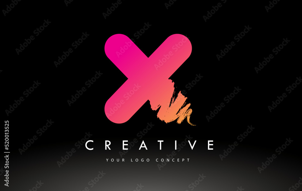 Fototapeta premium X Brushed Letter Logo. Purple Pink Brush Letters design with Brush stroke design.