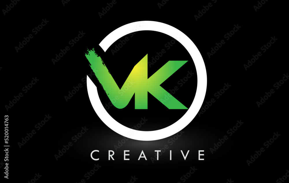 VK Green White Brush Letter Logo Design. Creative Brushed Letters Icon Logo. VK Green White Brush Letter Logo Design. Creative Brushed Letters Icon Logo.