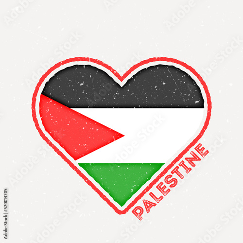 Palestine heart flag badge. Palestine logo with grunge texture. Flag of the country heart shape. Vector illustration.