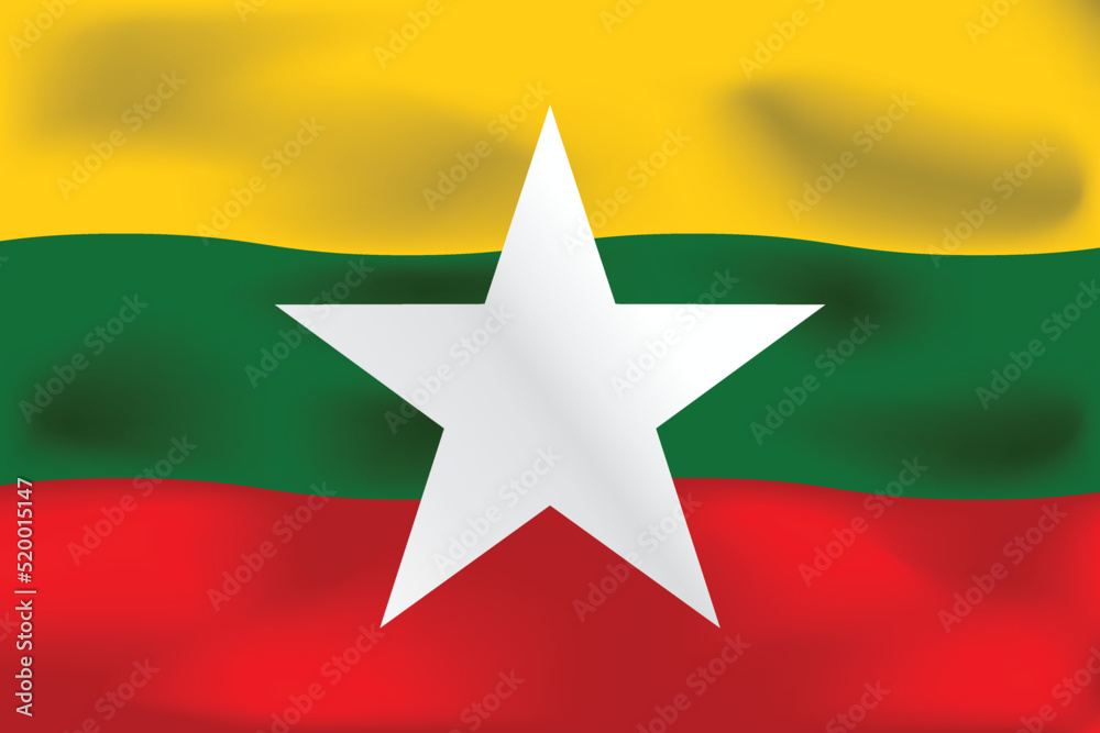 National flag of Myanmar. Realistic pictures flag National flag of Myanmar. Realistic pictures flag