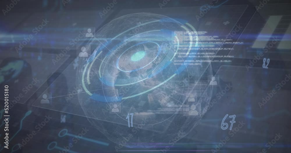 Animation of digital screen with data processing on navy background