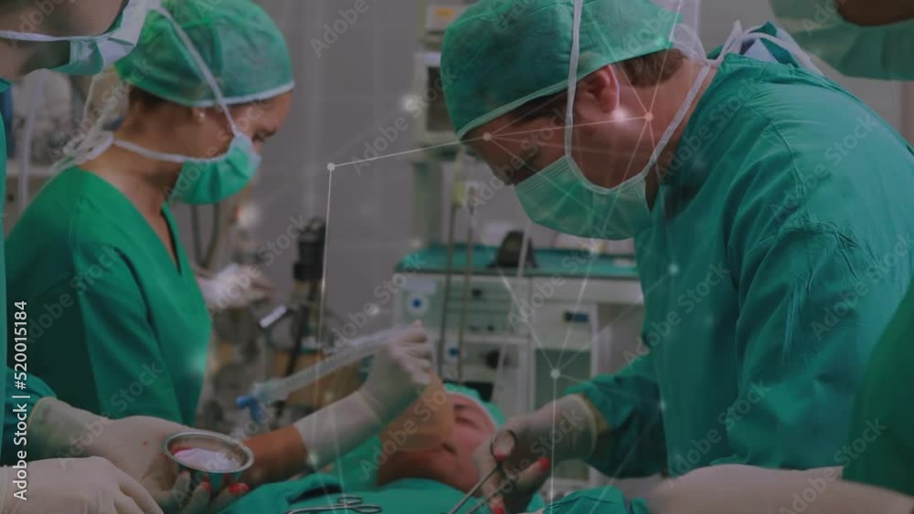 Animation of connections over team of diverse surgeons during operation Animation of connections over team of diverse surgeons during operation