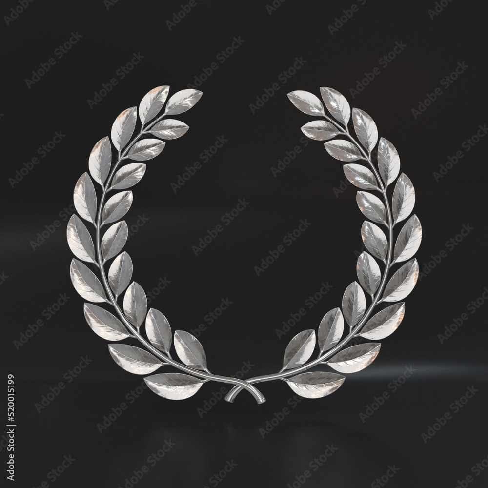 Silver laurel wreath on a black background, 3d render Stock ...