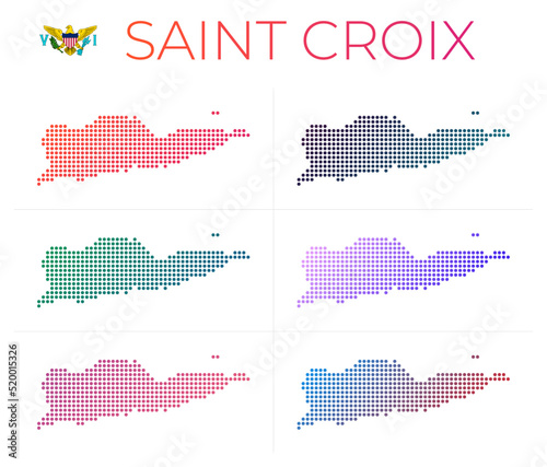 Saint Croix dotted map set. Map of Saint Croix in dotted style. Borders of the island filled with beautiful smooth gradient circles. Attractive vector illustration.